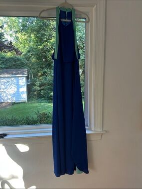 Elegant Blue & Mint Halter Maxi Dress